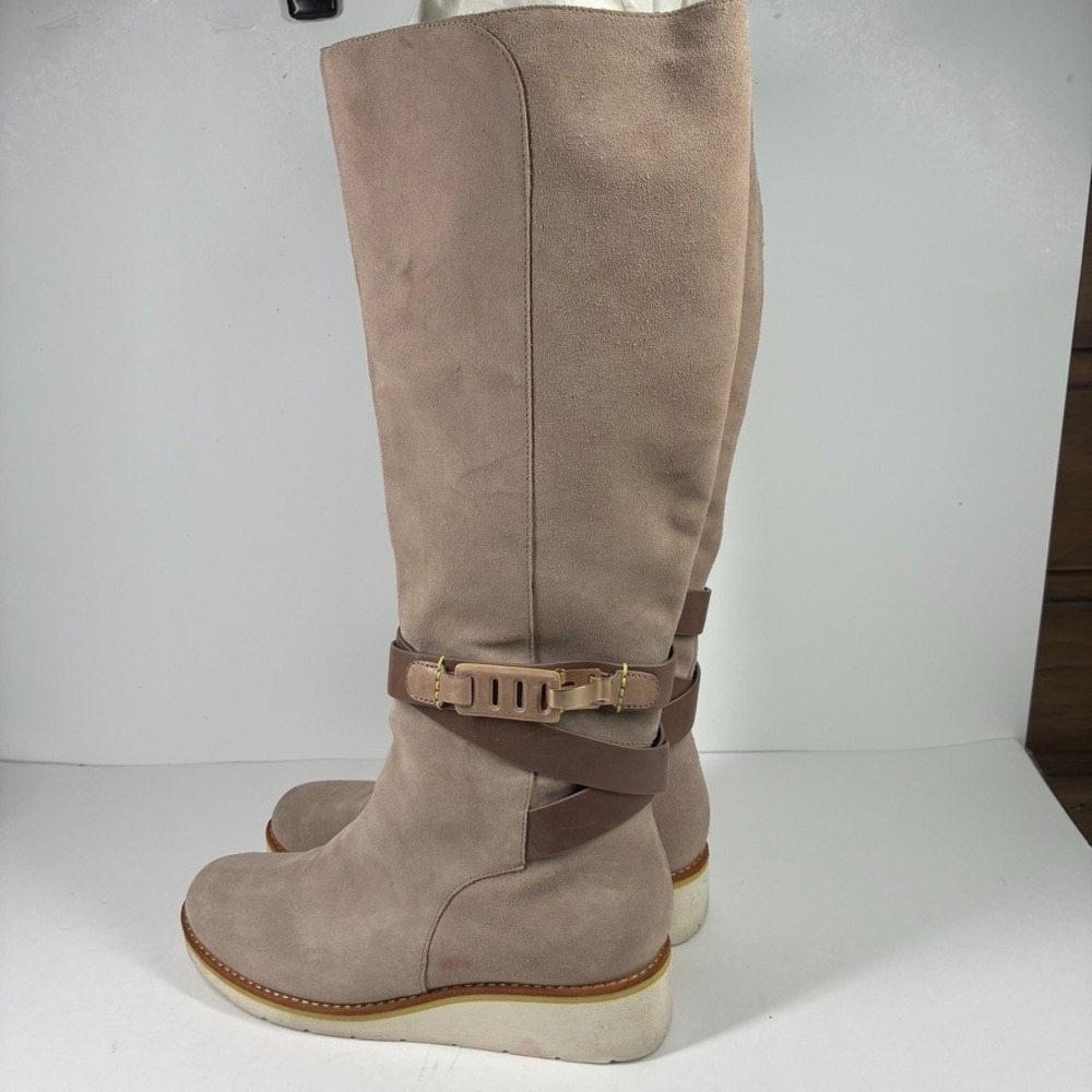 Cole Haan Gerina Women's US 7.5B Taupe Suede Waterproof Wedge Knee-High Boots
